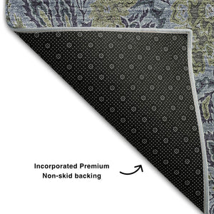 HomeRoots 9' X 12' Denim Blue & Gray Floral Area Rug - Stain-Resistant, UV Protected, Durable Comfort for Homes 654975