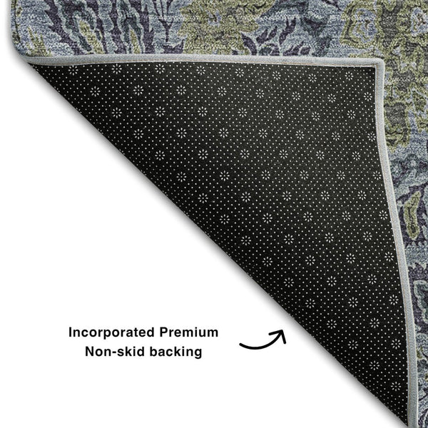 HomeRoots 9' X 12' Denim Blue & Gray Floral Area Rug - Stain-Resistant, UV Protected, Durable Comfort for Homes 654975