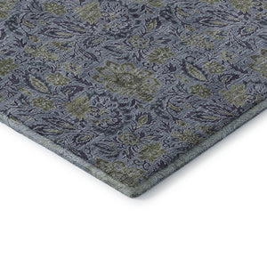 HomeRoots 9' X 12' Denim Blue & Gray Floral Area Rug - Stain-Resistant, UV Protected, Durable Comfort for Homes 654975