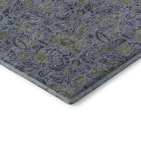 HomeRoots 9' X 12' Denim Blue & Gray Floral Area Rug - Stain-Resistant, UV Protected, Durable Comfort for Homes 654975