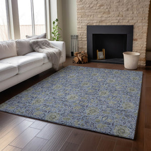 HomeRoots 9' X 12' Denim Blue & Gray Floral Area Rug - Stain-Resistant, UV Protected, Durable Comfort for Homes 654975