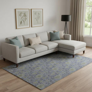 HomeRoots 9' X 12' Denim Blue & Gray Floral Area Rug - Stain-Resistant, UV Protected, Durable Comfort for Homes 654975