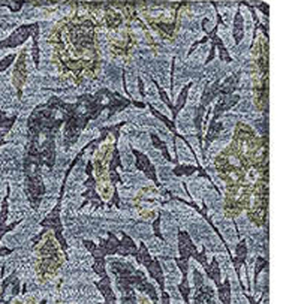 HomeRoots 9' X 12' Denim Blue & Gray Floral Area Rug - Stain-Resistant, UV Protected, Durable Comfort for Homes 654975