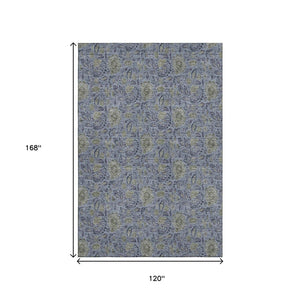 HomeRoots 10' Classic Denim Blue & Gray Floral Washable Area Rug - Durable, UV Protected for Busy Homes! 654976
