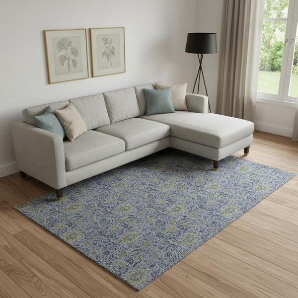 HomeRoots 10' Classic Denim Blue & Gray Floral Washable Area Rug - Durable, UV Protected for Busy Homes! 654976