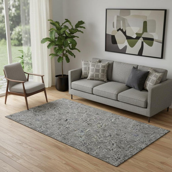 HomeRoots 5' X 8' Gray and Silver Floral Area Rug - Stain-Resistant, UV-Protected, Perfect for High-Traffic Spaces 654978