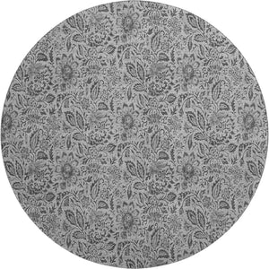 HomeRoots 8' Round Floral Washable Rug in Gray & Silver - UV Protected, Stain-Resistant, Durable Design for Homes 654979
