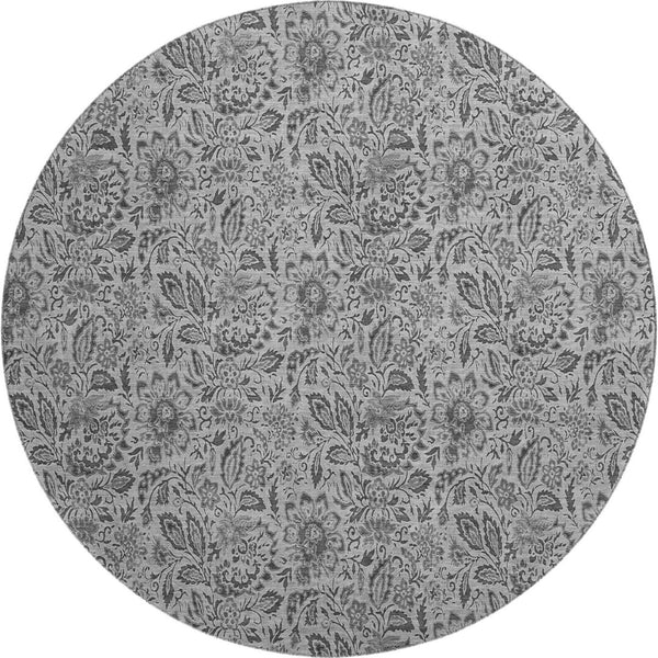 HomeRoots 8' Round Floral Washable Rug in Gray & Silver - UV Protected, Stain-Resistant, Durable Design for Homes 654979