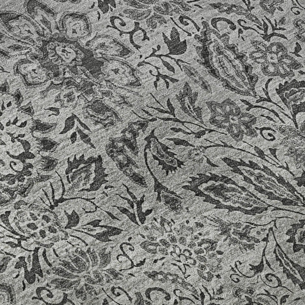 HomeRoots 8' Round Floral Washable Rug in Gray & Silver - UV Protected, Stain-Resistant, Durable Design for Homes 654979