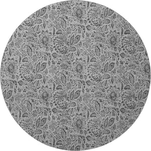 HomeRoots 8' Round Floral Washable Rug in Gray & Silver - UV Protected, Stain-Resistant, Durable Design for Homes 654979