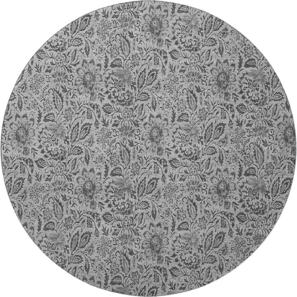 HomeRoots 8' Round Floral Washable Rug in Gray & Silver - UV Protected, Stain-Resistant, Durable Design for Homes 654979