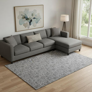 HomeRoots 9' X 12' Gray and Silver Floral Area Rug – Washable, Stain-Resistant, UV-Protected for Durability 654981