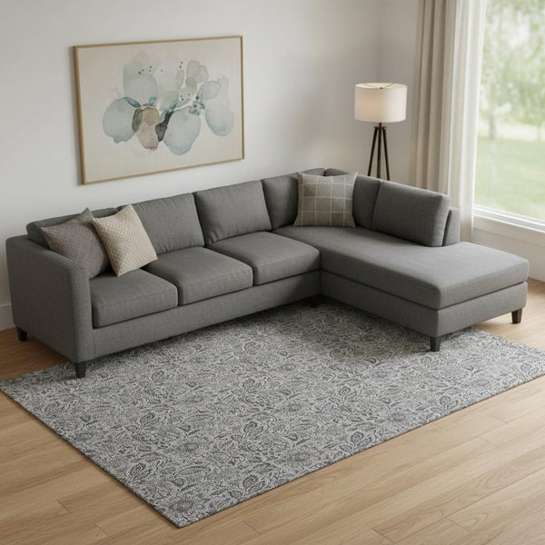 HomeRoots 10' Gray and Silver Floral Area Rug - Washable, UV-Protected, Ideal for High-Traffic Spaces 654982
