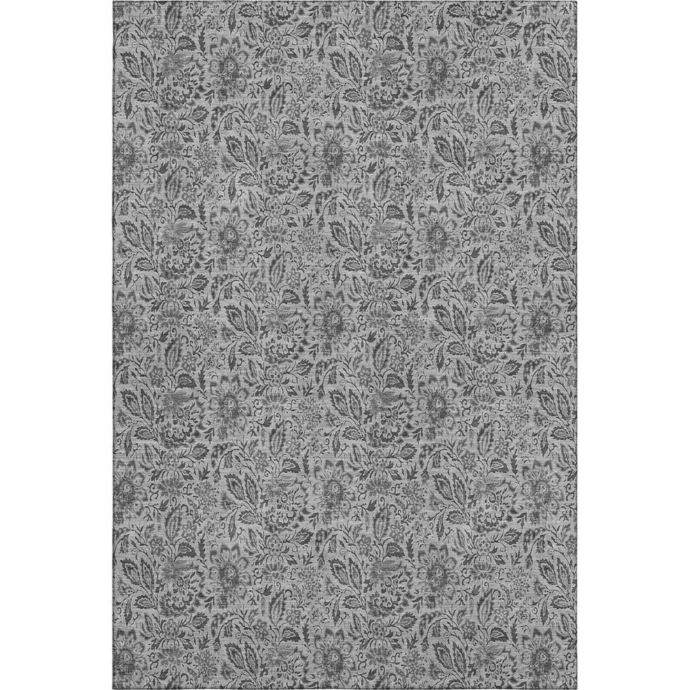 HomeRoots 10' Gray and Silver Floral Area Rug - Washable, UV-Protected, Ideal for High-Traffic Spaces 654982