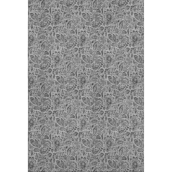 HomeRoots 10' Gray and Silver Floral Area Rug - Washable, UV-Protected, Ideal for High-Traffic Spaces 654982
