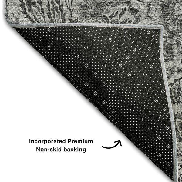 HomeRoots 10' Gray and Silver Floral Area Rug - Washable, UV-Protected, Ideal for High-Traffic Spaces 654982
