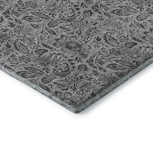 HomeRoots 10' Gray and Silver Floral Area Rug - Washable, UV-Protected, Ideal for High-Traffic Spaces 654982
