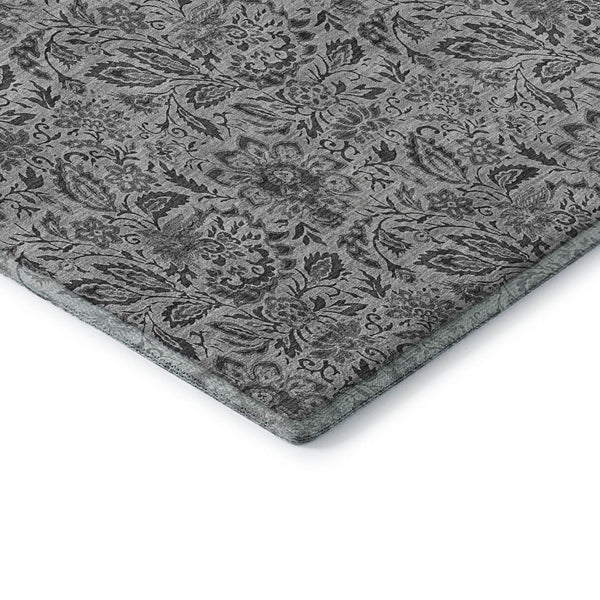 HomeRoots 10' Gray and Silver Floral Area Rug - Washable, UV-Protected, Ideal for High-Traffic Spaces 654982