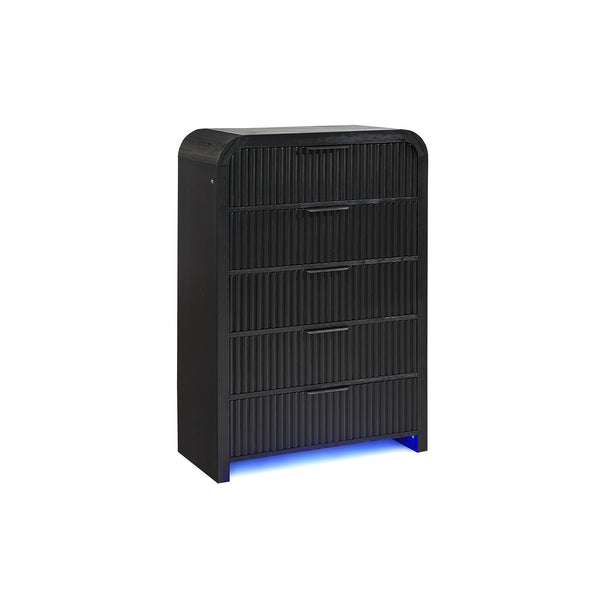 English Elm Beverly Fluted White and Black Chest with LED Lighting, Solid Wood & MDF, Spacious Edge-Pull Drawers White+Black 41.25 L x 21 W x 57.75 H B201P391769