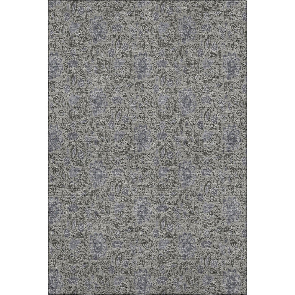 HomeRoots 5' X 8' Washable Khaki & Gray Floral Area Rug with UV Protection - Durable, Stylish, Pet-Friendly Decor 654984