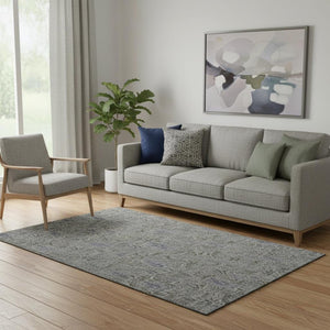 HomeRoots 5' X 8' Washable Khaki & Gray Floral Area Rug with UV Protection - Durable, Stylish, Pet-Friendly Decor 654984