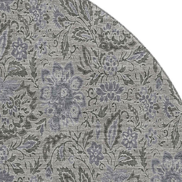 HomeRoots 8' Khaki and Gray Floral Washable Round Rug - UV Protected, Stain Resistant, Ideal for Active Homes 654985