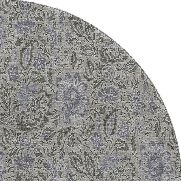 HomeRoots 8' Khaki and Gray Floral Washable Round Rug - UV Protected, Stain Resistant, Ideal for Active Homes 654985