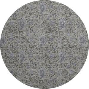 HomeRoots 8' Khaki and Gray Floral Washable Round Rug - UV Protected, Stain Resistant, Ideal for Active Homes 654985