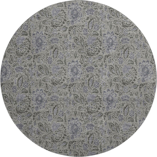 HomeRoots 8' Khaki and Gray Floral Washable Round Rug - UV Protected, Stain Resistant, Ideal for Active Homes 654985