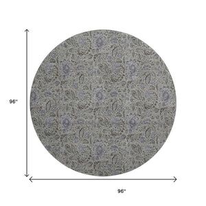 HomeRoots 8' Khaki and Gray Floral Washable Round Rug - UV Protected, Stain Resistant, Ideal for Active Homes 654985