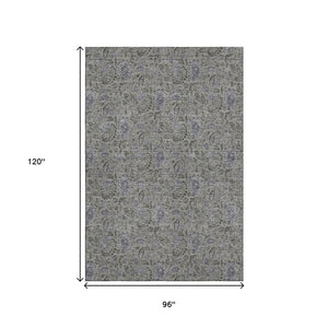 HomeRoots 8' X 10' Khaki & Gray Floral Area Rug - Durable, Washable, UV-Protected, Family-Friendly Design! 654986