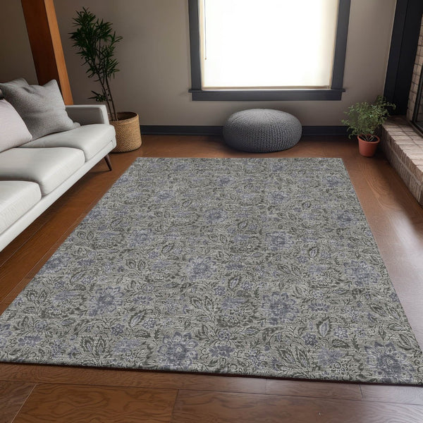 HomeRoots 8' X 10' Khaki & Gray Floral Area Rug - Durable, Washable, UV-Protected, Family-Friendly Design! 654986