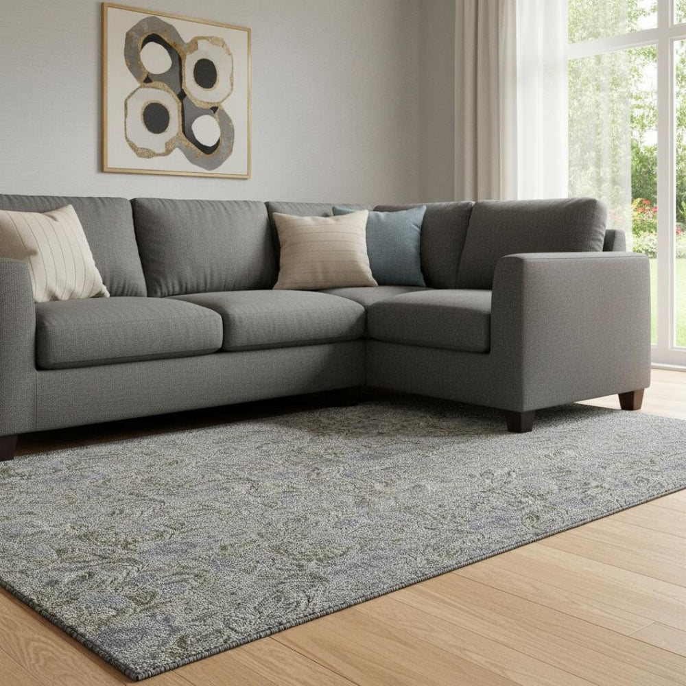 HomeRoots 8' X 10' Khaki & Gray Floral Area Rug - Durable, Washable, UV-Protected, Family-Friendly Design! 654986