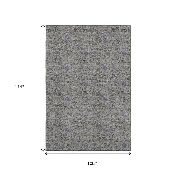 HomeRoots 9' X 12' Khaki and Gray Floral Area Rug - Stain-Resistant, UV-Protected, Easy Care for Busy Homes 654987