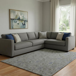 HomeRoots 9' X 12' Khaki and Gray Floral Area Rug - Stain-Resistant, UV-Protected, Easy Care for Busy Homes 654987
