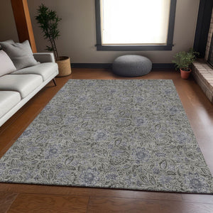 HomeRoots 10' X 14' Khaki And Gray Floral Area Rug - Durable, Washable, UV Protected for High-Traffic Rooms! 654988