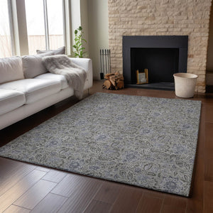 HomeRoots 10' X 14' Khaki And Gray Floral Area Rug - Durable, Washable, UV Protected for High-Traffic Rooms! 654988