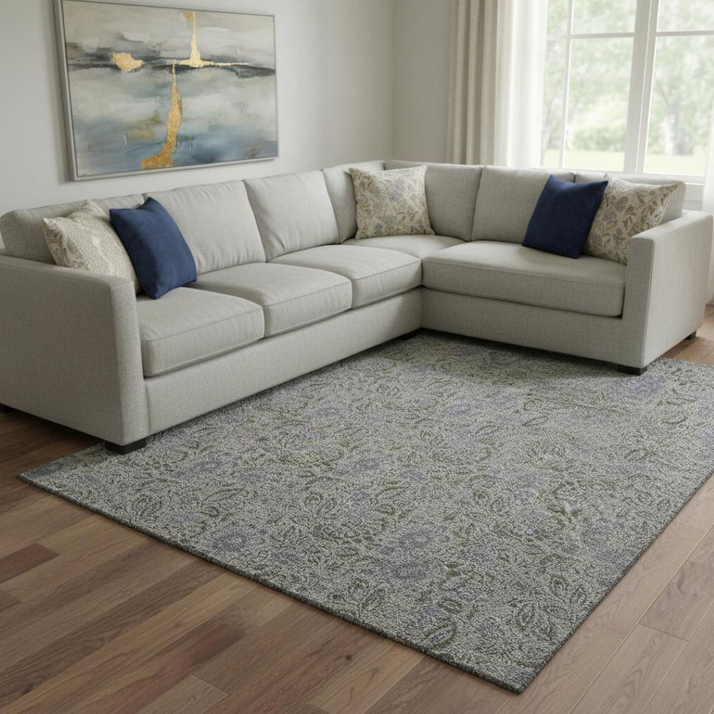 HomeRoots 10' X 14' Khaki And Gray Floral Area Rug - Durable, Washable, UV Protected for High-Traffic Rooms! 654988