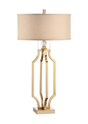 Wildwood Valentino Antique Brass Two-Light Table Lamp With Open-Frame Design And Shallow Drum Shade, 33"H 65499