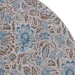HomeRoots 8' Floral Washable Round Rug in Coffee & Blue - UV Protected, Durable, Stylish for Family Homes 654991