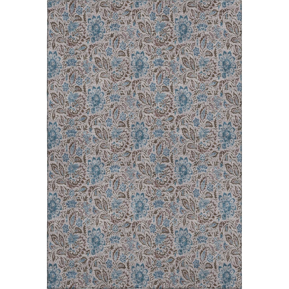 HomeRoots 8' X 10' Floral Area Rug in Coffee and Blue - Washable, UV-Protected, Stylish & Durable for Homes 654992