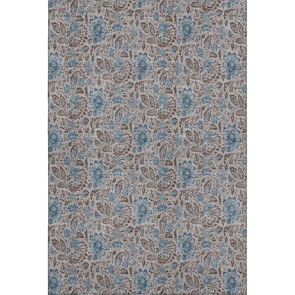 HomeRoots 8' X 10' Floral Area Rug in Coffee and Blue - Washable, UV-Protected, Stylish & Durable for Homes 654992