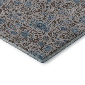 HomeRoots 8' X 10' Floral Area Rug in Coffee and Blue - Washable, UV-Protected, Stylish & Durable for Homes 654992