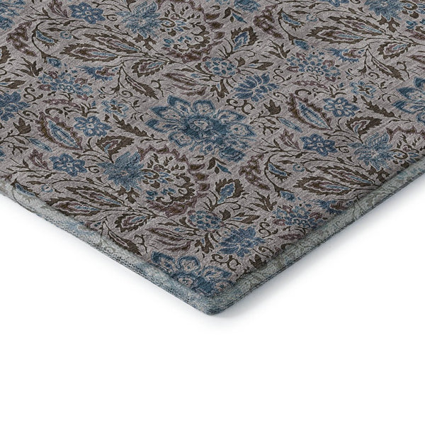 HomeRoots 8' X 10' Floral Area Rug in Coffee and Blue - Washable, UV-Protected, Stylish & Durable for Homes 654992