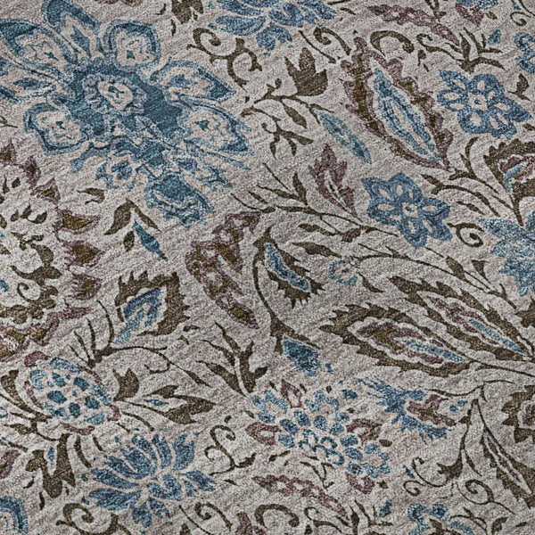 HomeRoots 8' X 10' Floral Area Rug in Coffee and Blue - Washable, UV-Protected, Stylish & Durable for Homes 654992