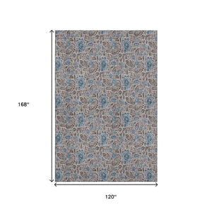 HomeRoots 10' X 14' Coffee & Blue Floral Area Rug – Durable, Stain-Resistant, UV Protected for Family Spaces 654994