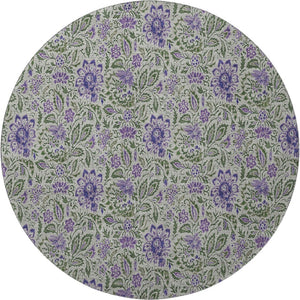 HomeRoots 8' Olive Green and Purple Floral Washable Round Area Rug – UV Protected, Stain Resistant Beauty! 654997