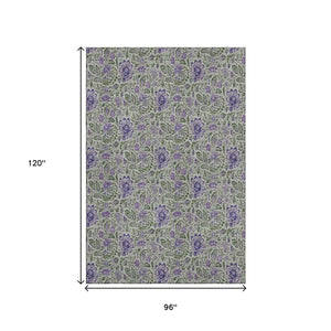 HomeRoots 8' X 10' Olive Green and Purple Floral Area Rug – Washable, UV-Protected, Perfect for Busy Homes! 654998