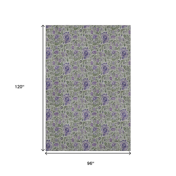 HomeRoots 8' X 10' Olive Green and Purple Floral Area Rug – Washable, UV-Protected, Perfect for Busy Homes! 654998