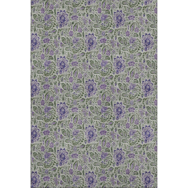 HomeRoots 8' X 10' Olive Green and Purple Floral Area Rug – Washable, UV-Protected, Perfect for Busy Homes! 654998